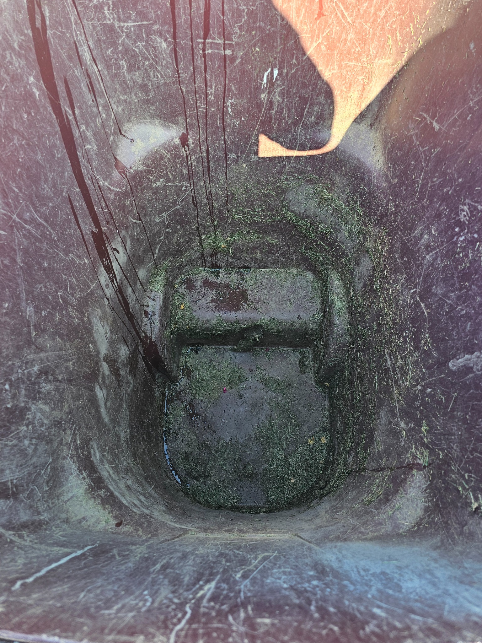 Dirty bin interior before cleaning